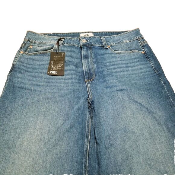Paige Sasha Jeans Women Size 33 Tall Wide Leg Blue Stretch Denim New NWT (35x34) - Picture 2 of 7